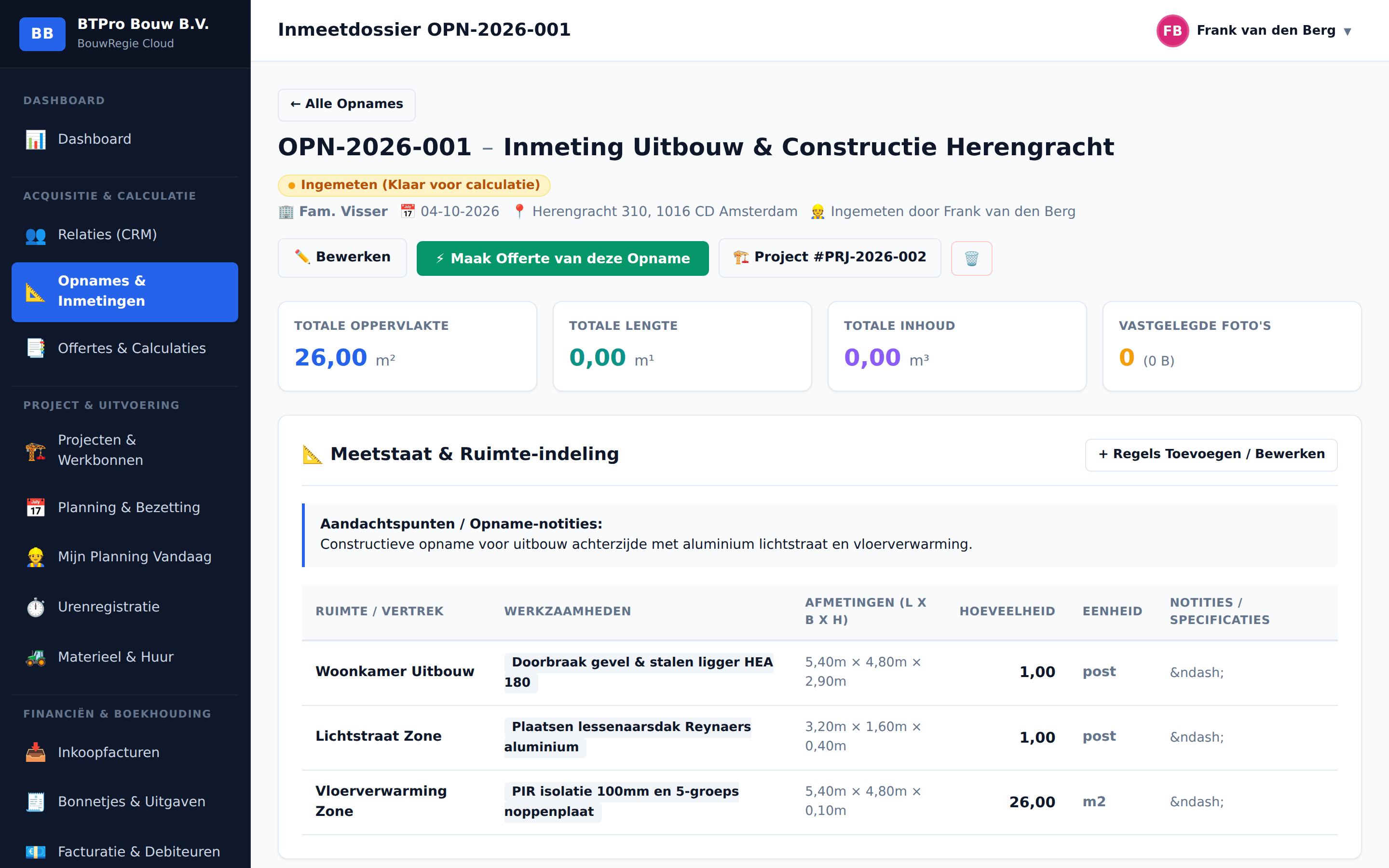Opname Detail & Ruimteverdeling