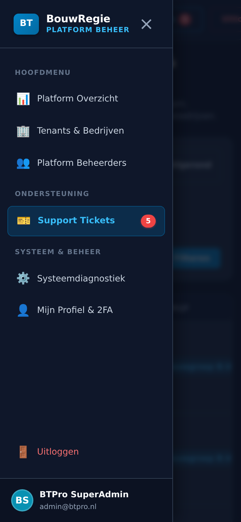 Mobiel Admin Menu